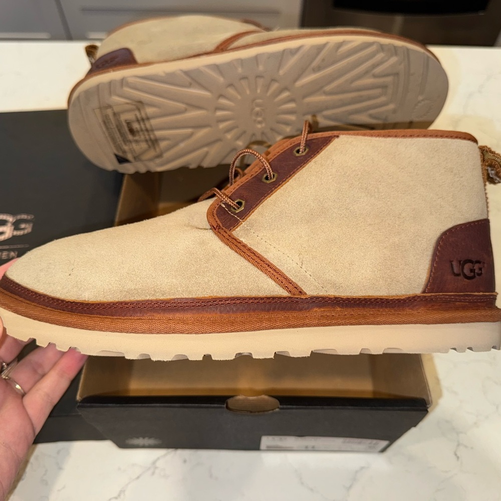 UGG Tan and Brown Chukka Boots with Minimalist Design